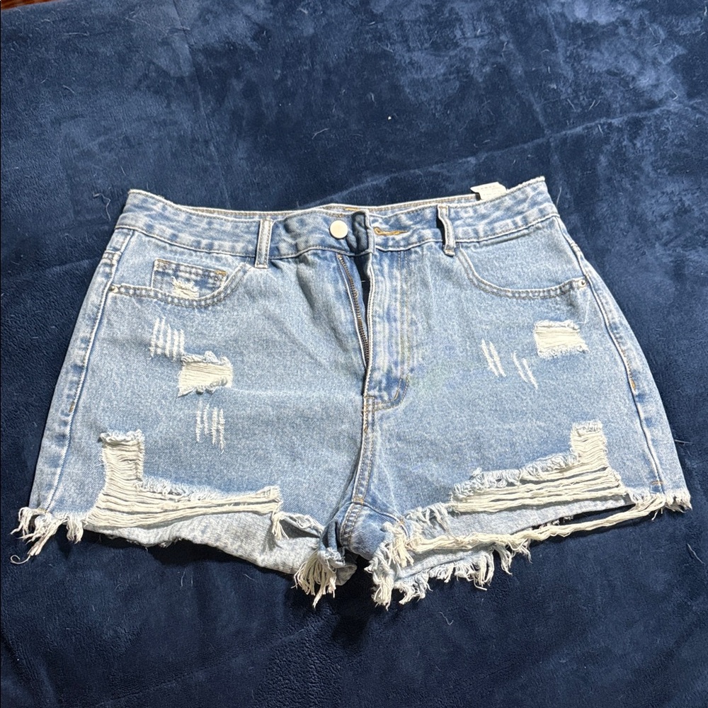SHEIN Blue Distressed Jean Shorts